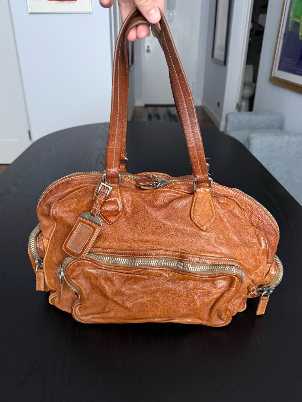 Prada Washed Buffalo Cargo Bag Cuoio